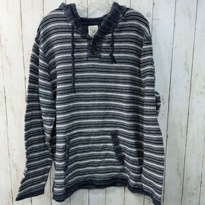 TRUE CRAFT Men's Striped Henley Hoodie Pullover Sweater Size L‎